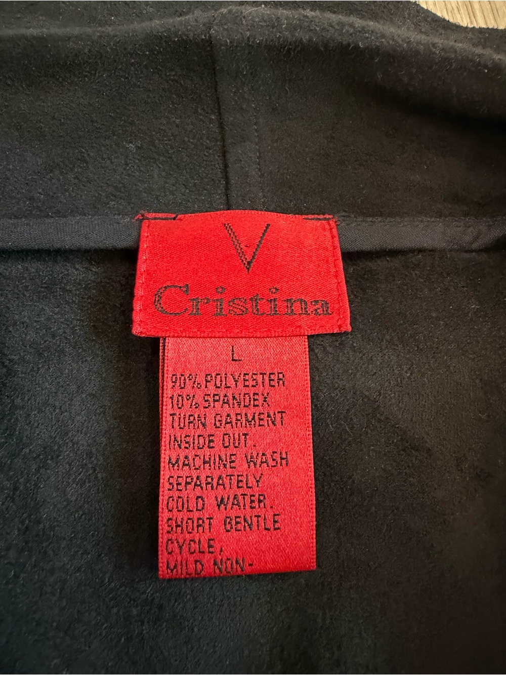 V Christina Faux Black Leather Lightweight Black Draped Open-Front Jacket. Sz L - Picture 5 of 9